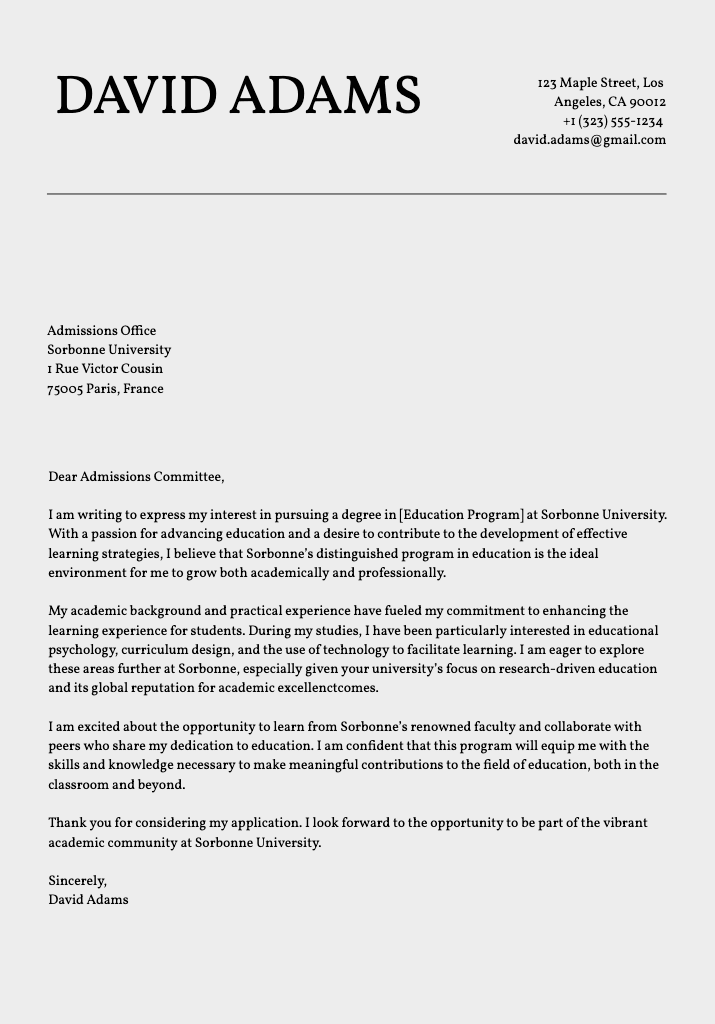 Elegant Black and White Cover Letter Template