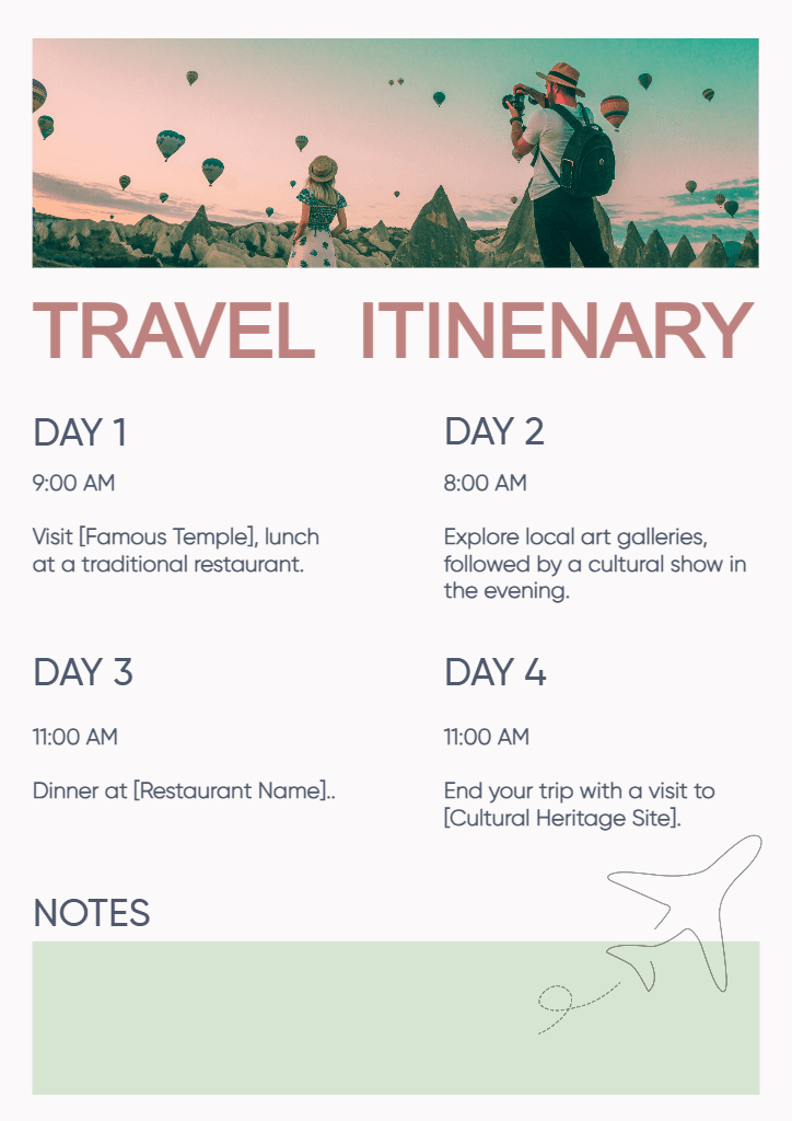 Cultural Adventure Travel Itinerary Storyboard
