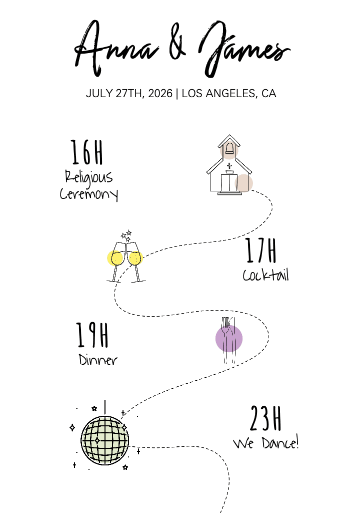 Elegant White Wedding Day Timeline A4