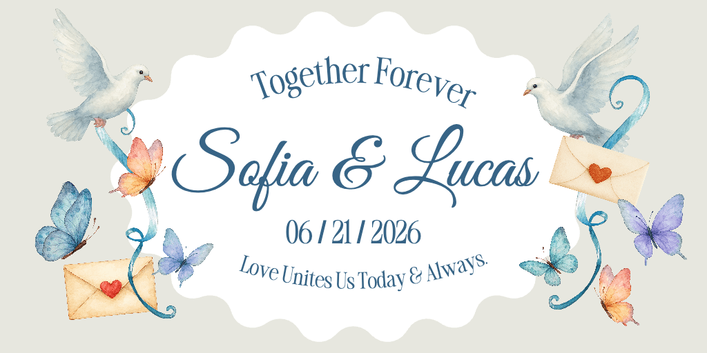 Elegant Wedding Announcement Poster in Blue and White