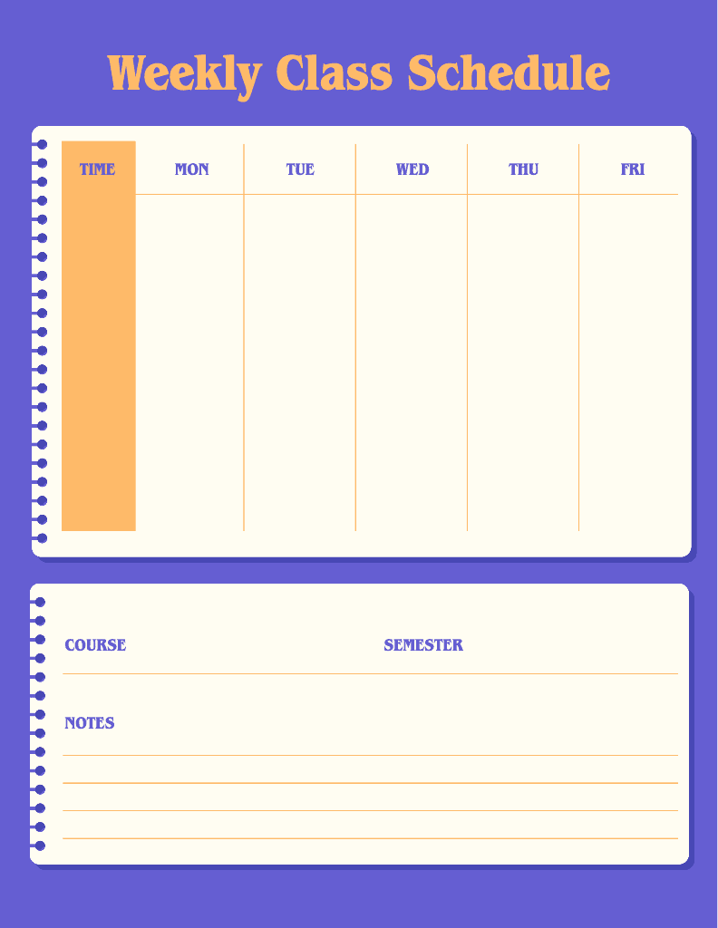 Colorful Weekly Class Schedule Poster Template
