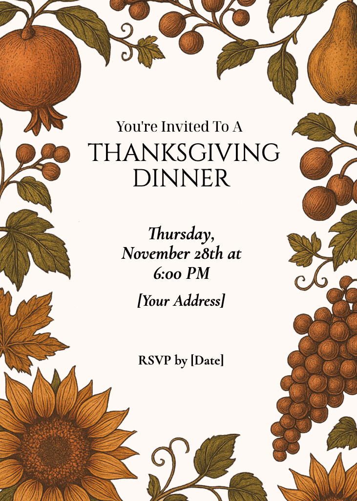Rustic Orange Thanksgiving Dinner Invitation Template