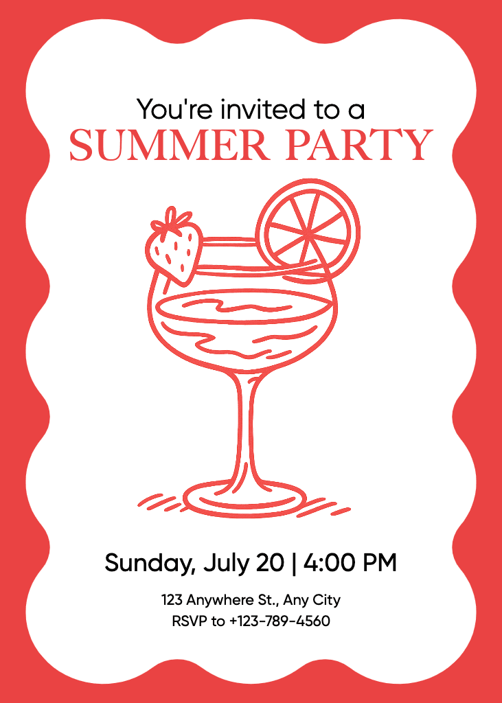 Vibrant Red Summer Party Invitation Template