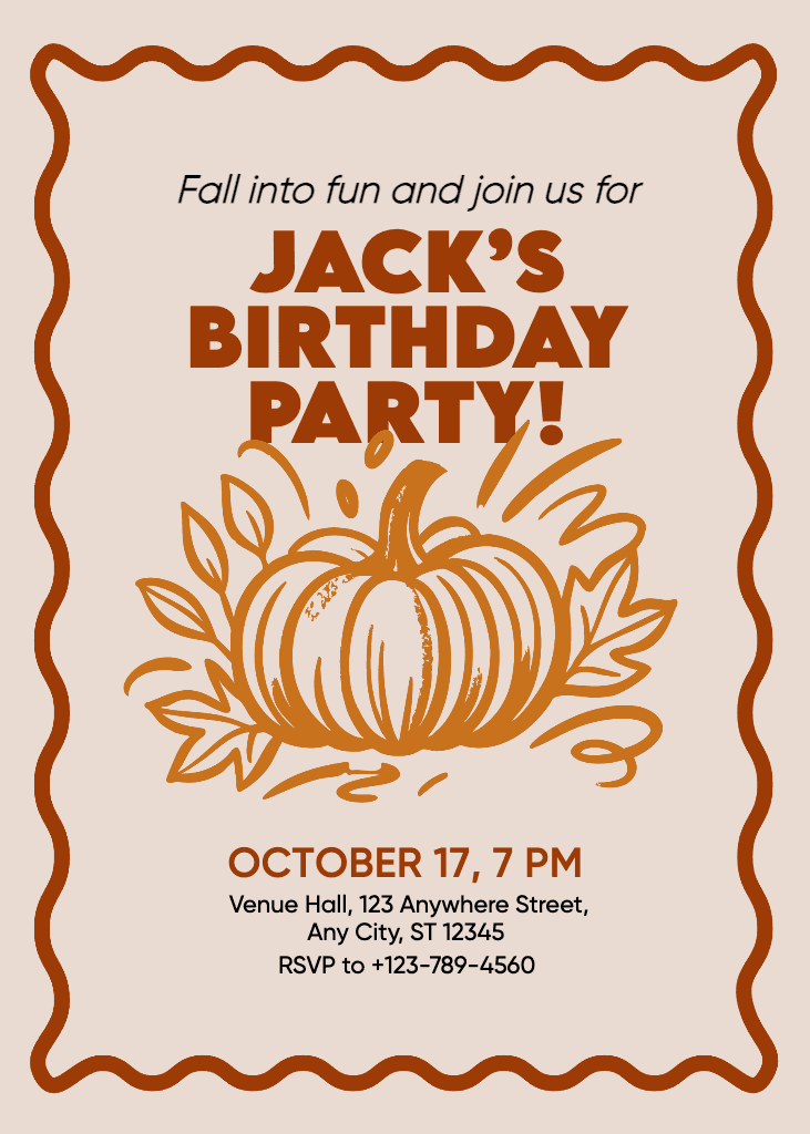 Pumpkin Themed Birthday Invitation in Orange