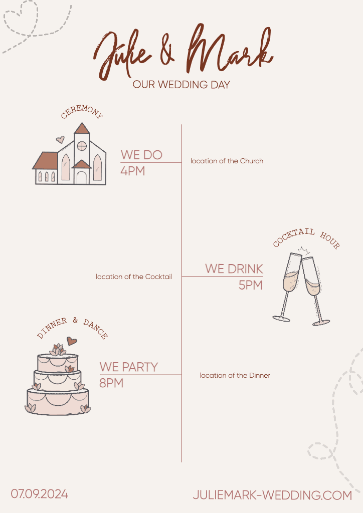 Elegant Beige Wedding A4 Timeline Poster