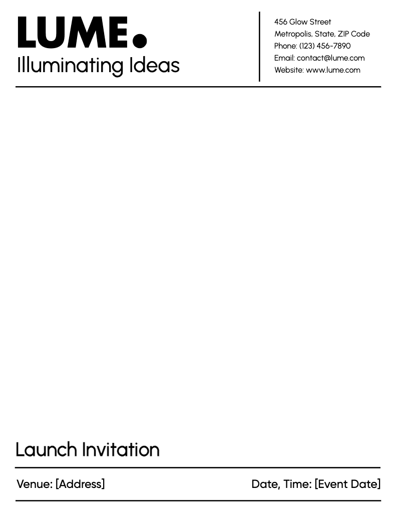 Minimalist Black Letterhead for Launch Invitation