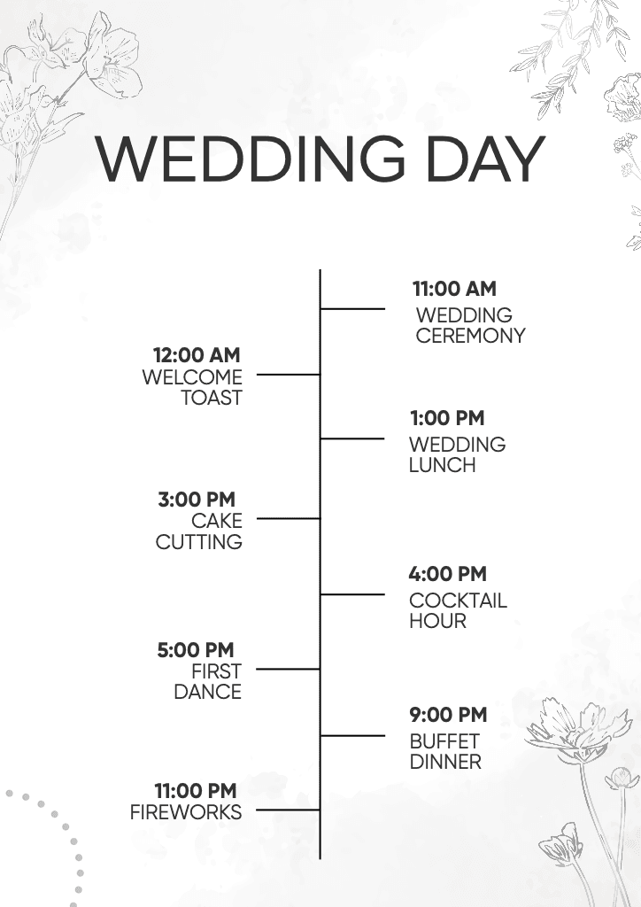 Elegant Wedding Day Schedule A4 Template