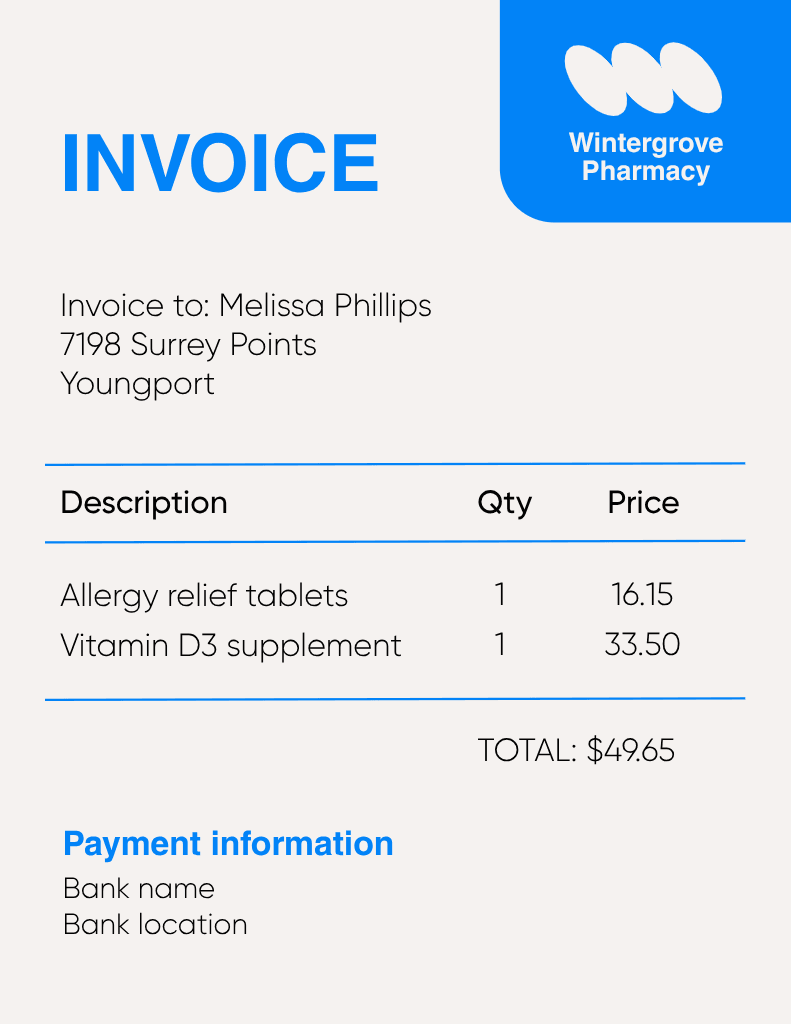 Modern Blue Invoice Template for Pharmacy