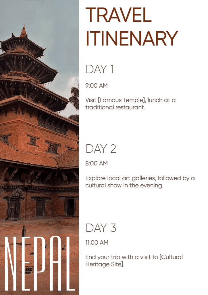 Elegant Nepal Travel Itinerary Storyboard Template