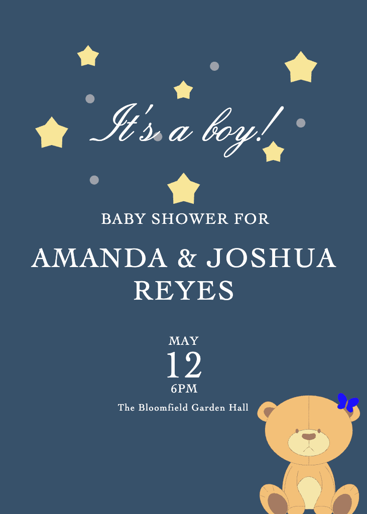 Charming Blue Baby Shower Invitation Card