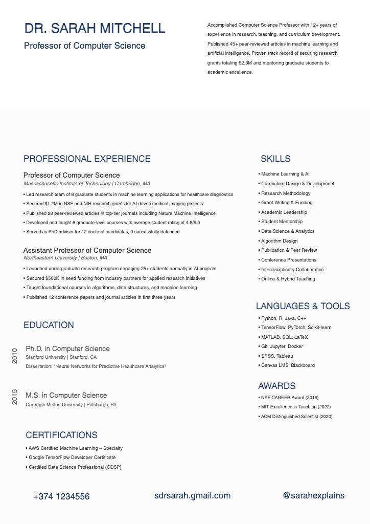 Elegant Blue Computer Science Resume Template