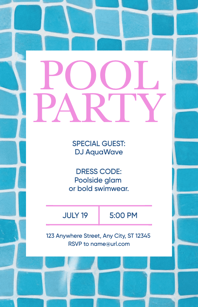 Vibrant Pool Party Poster With Blue Tiles