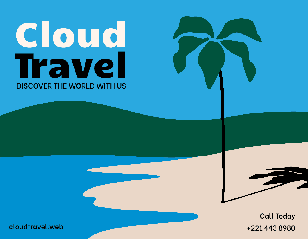 Serene Blue Travel Agency Ad with Palm Tree