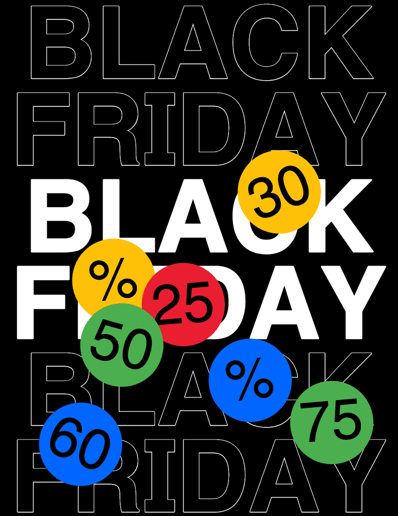 Bold Black Friday Flyer with Colorful Highlights