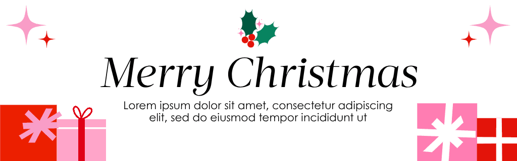 Joyful Christmas Website-Banner with Red and Pink Gifts