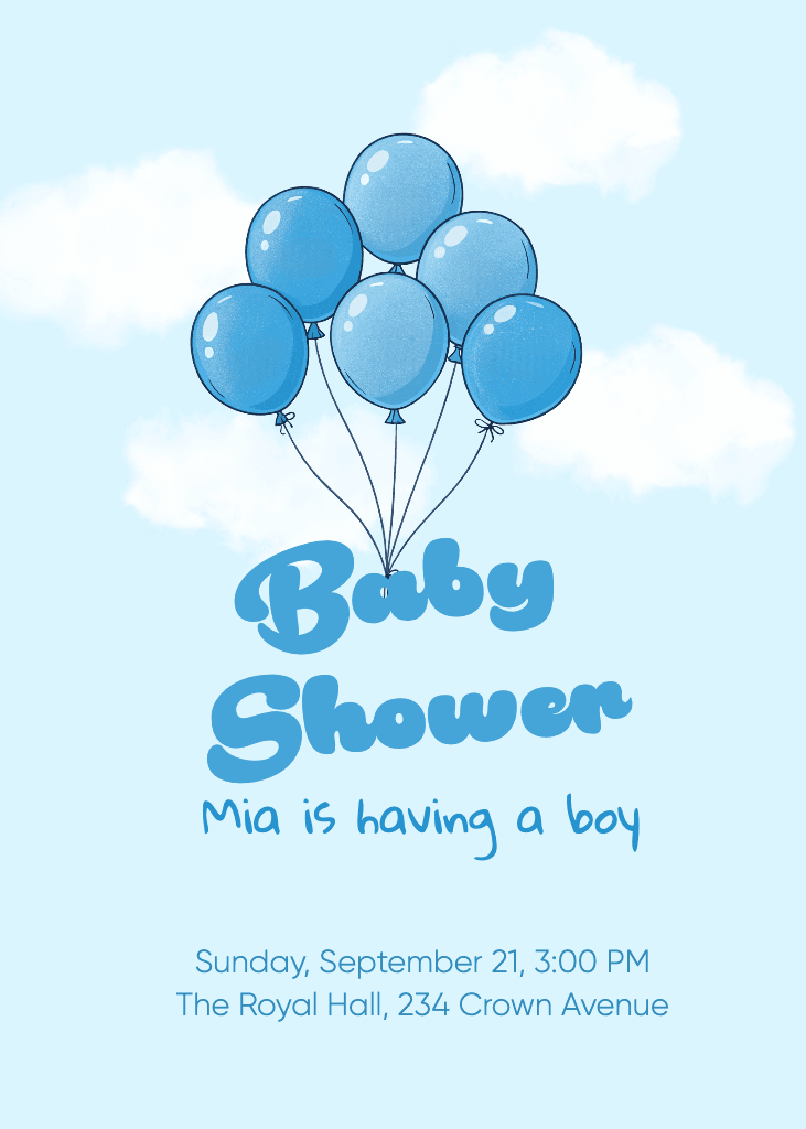 Blue Baby Shower Invitation with Balloons