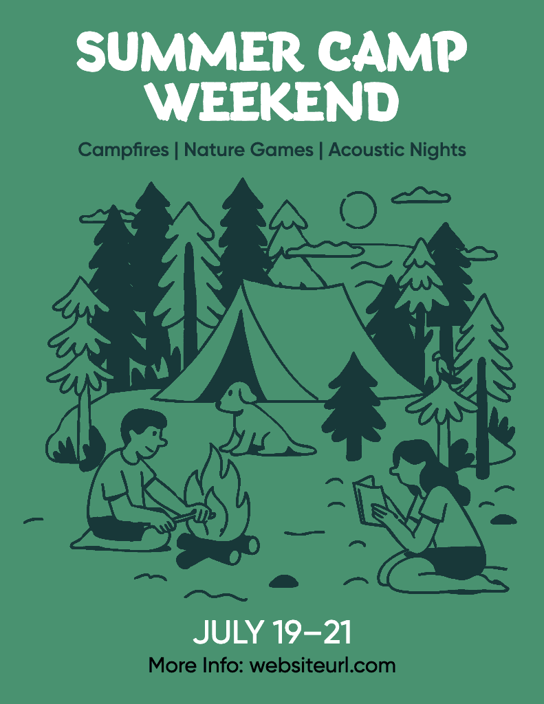 Green Summer Camp Weekend Flyer Design