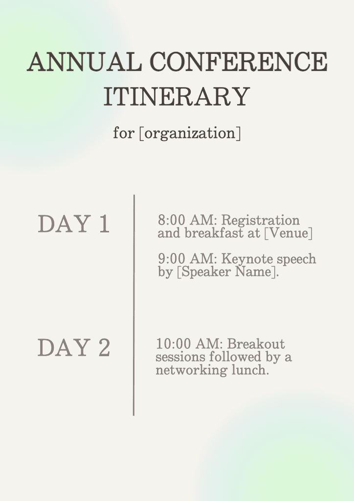 Modern Conference Itinerary Storyboard with White Gray