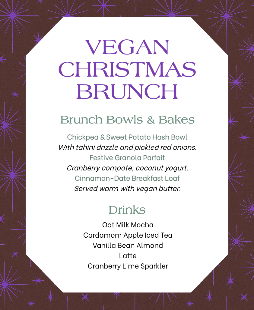 Vegan Christmas Brunch Menu with Purple Background
