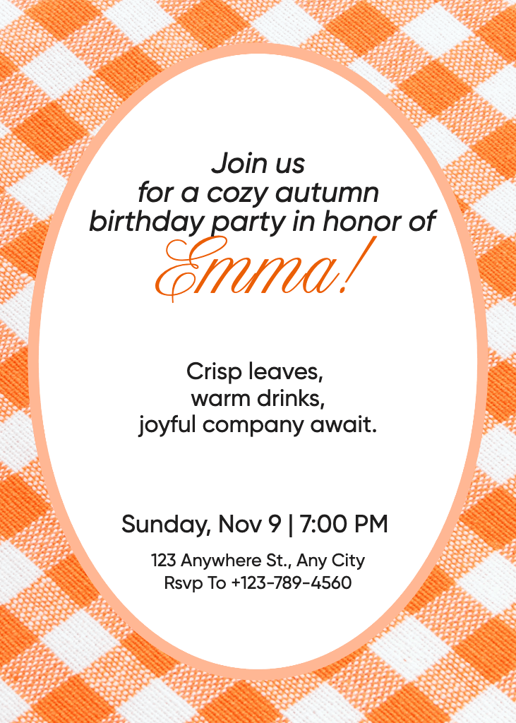 Cozy Orange Autumn Birthday Invitation Template