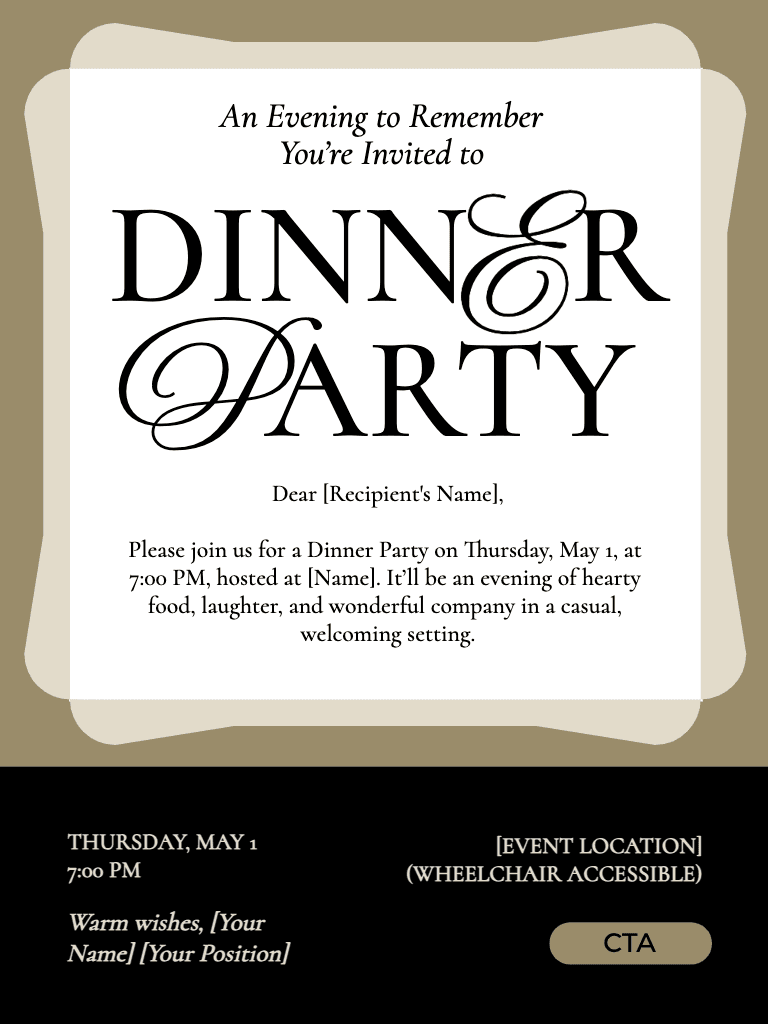 Elegant Dinner Party Email-Newsletter in Beige