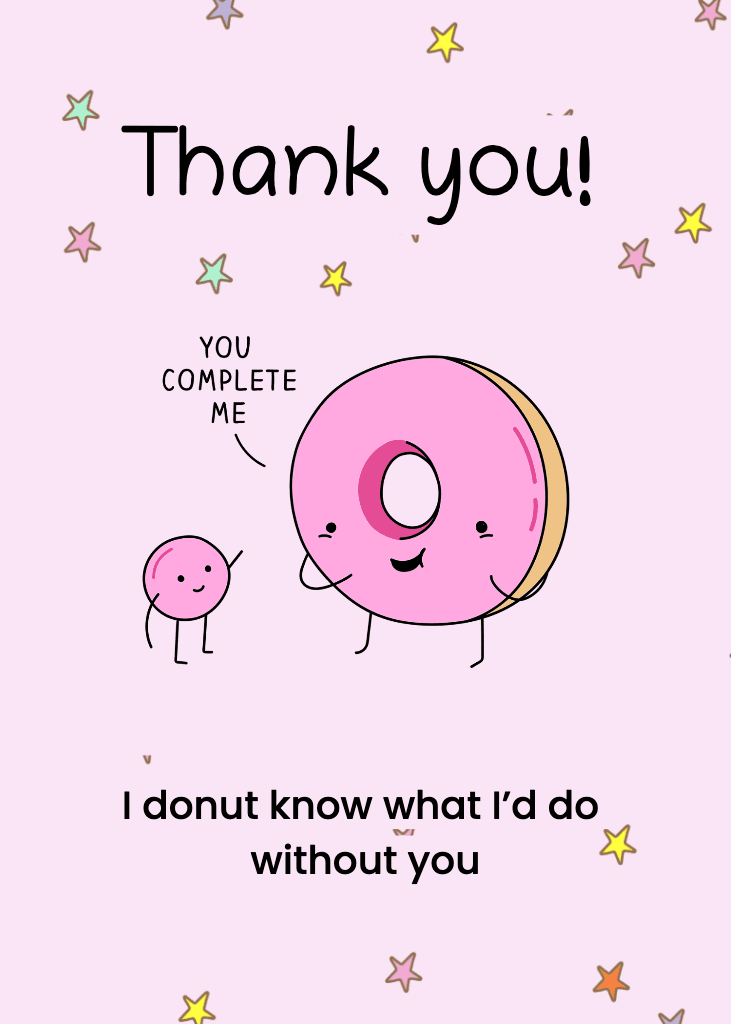 Playful Pink Thank-You Card with Donut