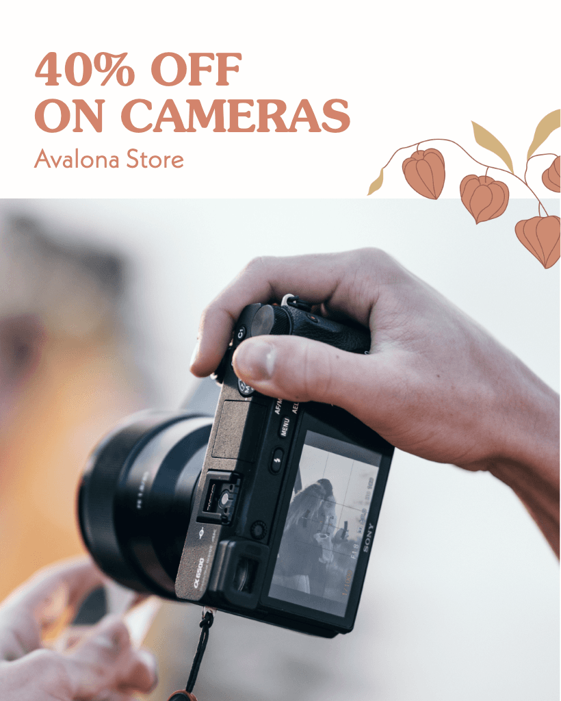 Camera Sale Ad Peach Black Showcase