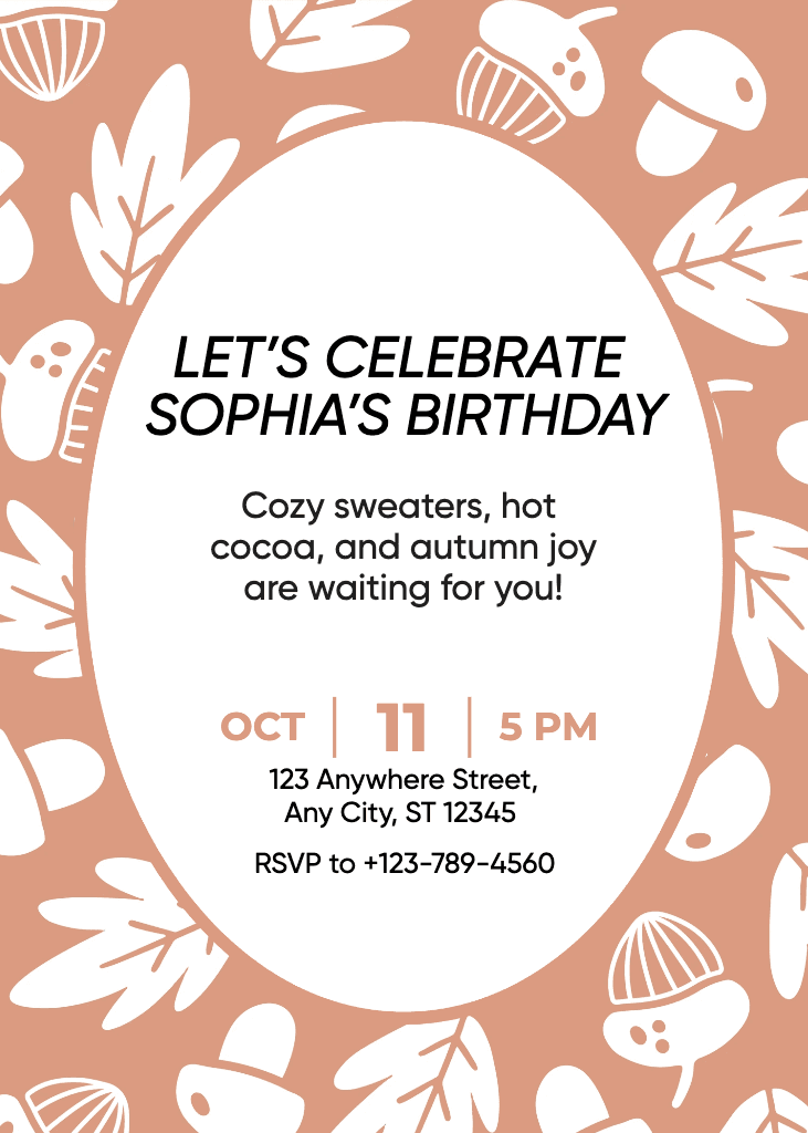 Warm Autumn Birthday Invitation in Brown