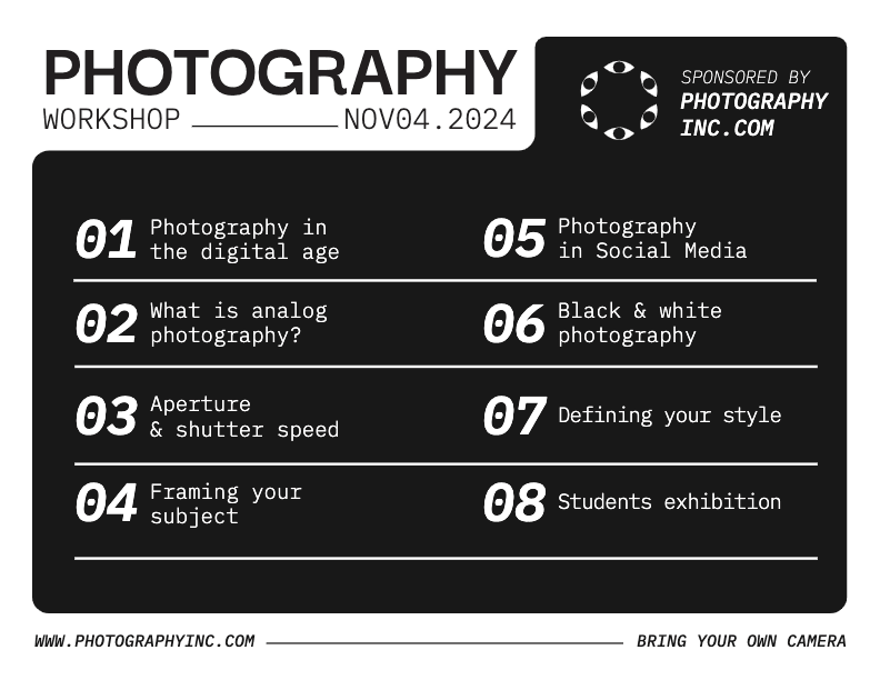 Sleek Black Photography Workshop Poster Design