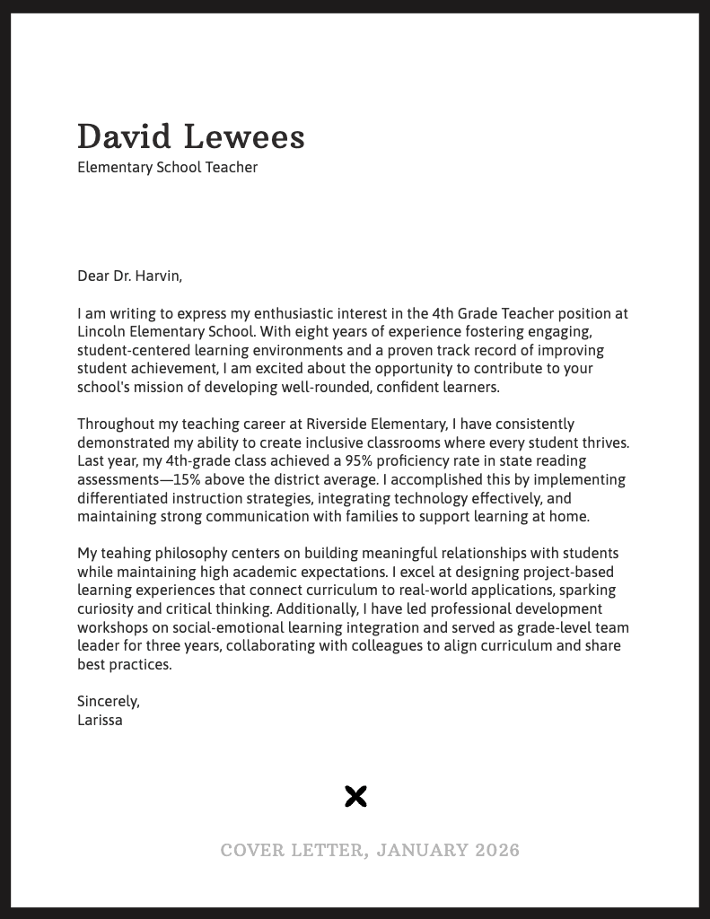 Minimalist Black And White Cover Letter Design