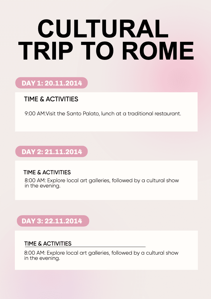 Cultural Trip to Rome A4 Poster Pink