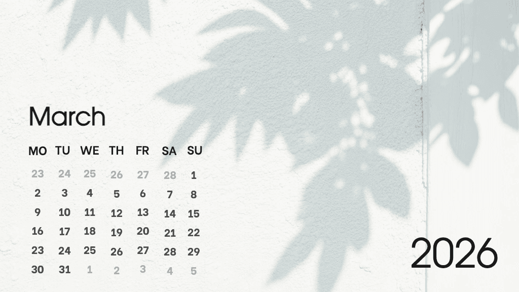Elegant General Calendar Design with White Background 2026