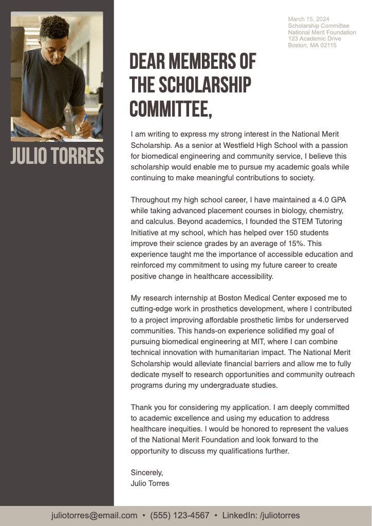 Professional Scholarship Cover Letter Template in Gray