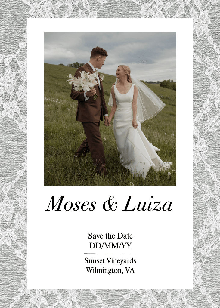 Elegant White Wedding Invitation with Lace