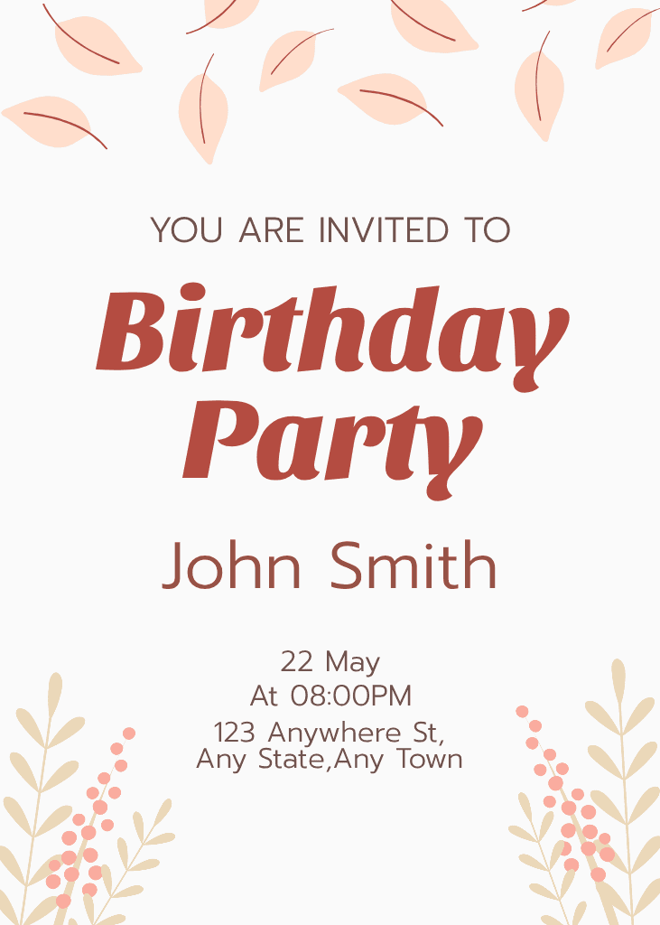 Charming Birthday Party Invitation in Beige