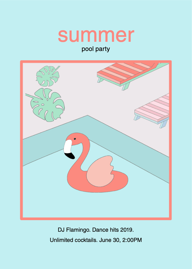 Tropical Summer Pool Party Poster in Pastel Colors