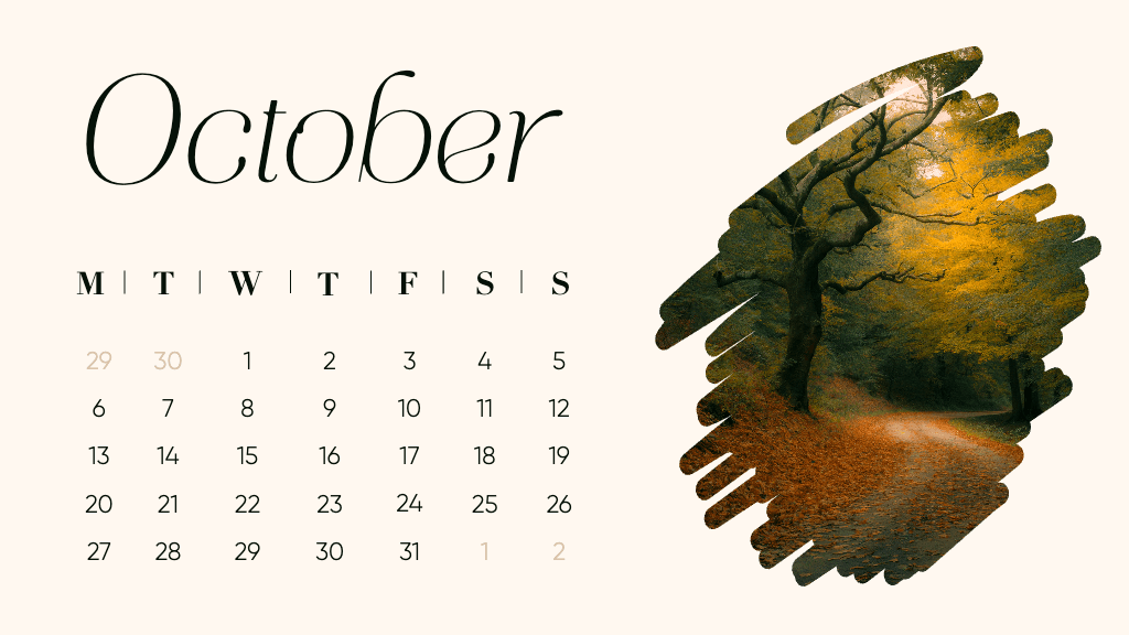 October General Calendar with Elegant Beige Design