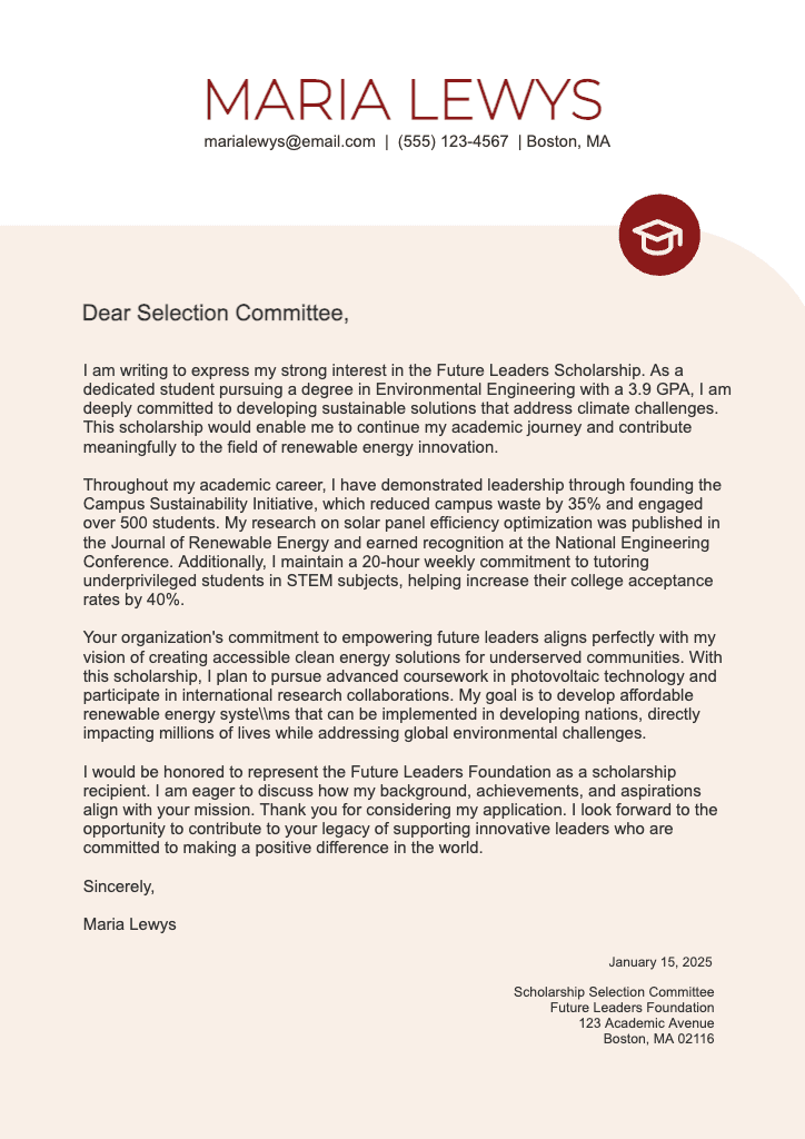 Professional Cover Letter in Red and White Design