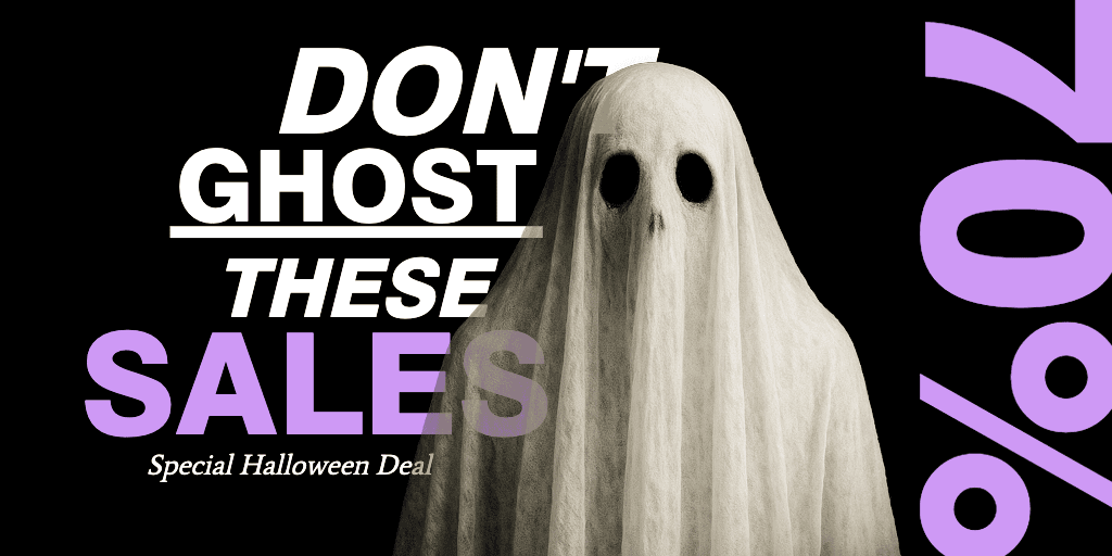 Halloween Sales Ad Banner with Purple Highlights