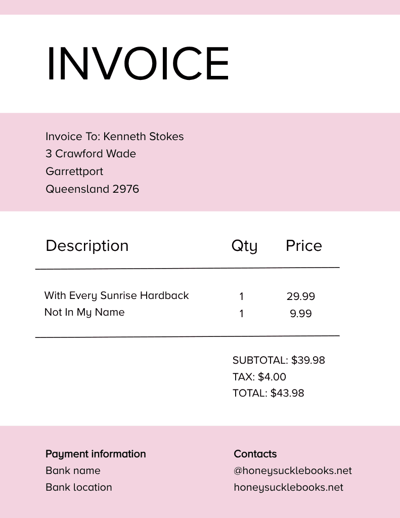 Elegant Pink and White Invoice Template