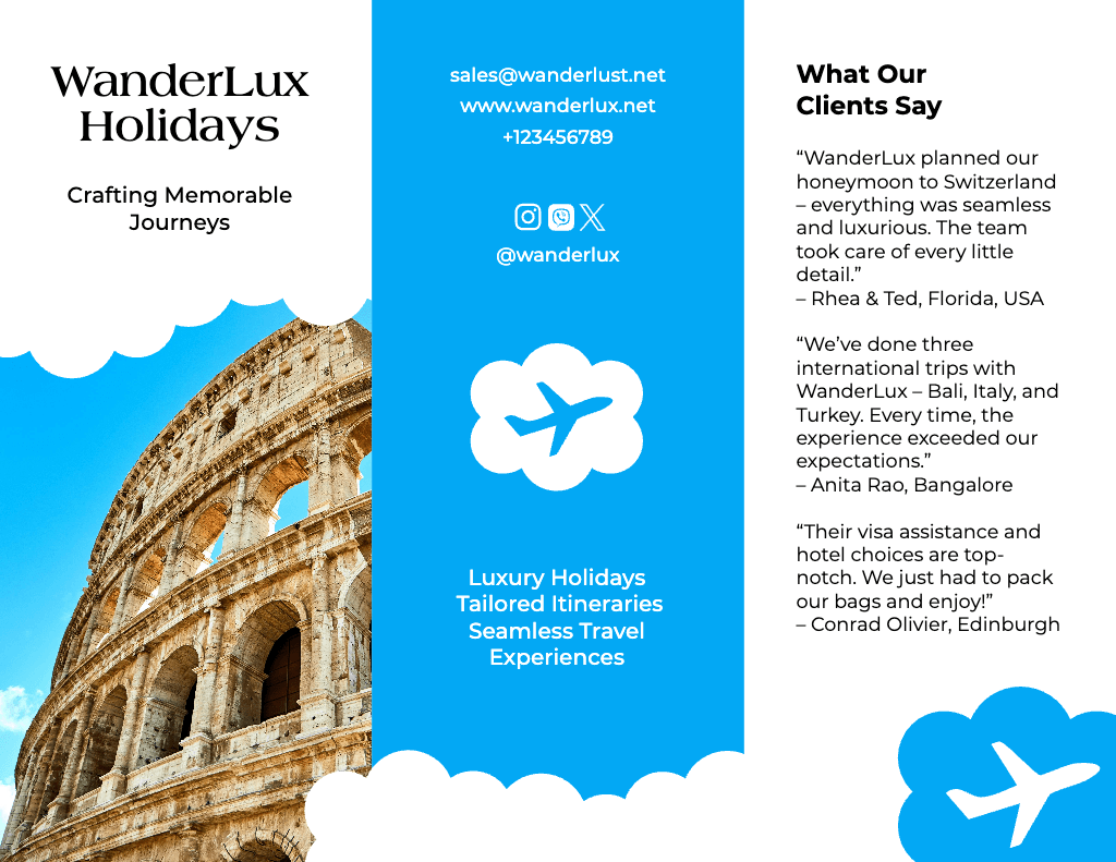 Blue Skies Travel Brochure by WanderLux Holidays