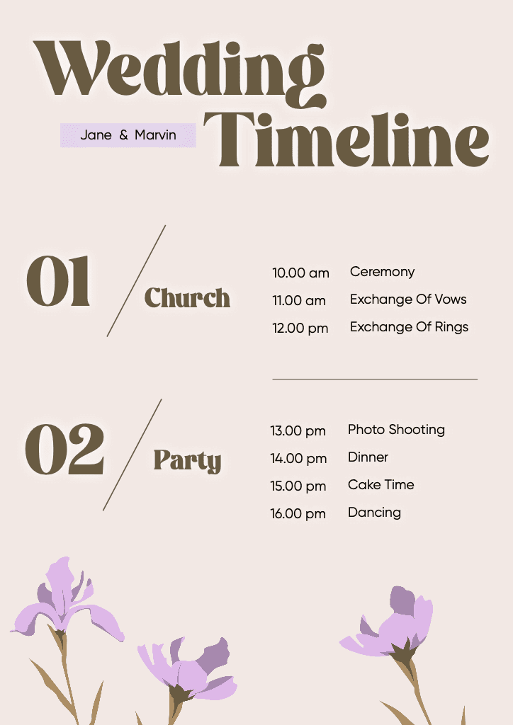 Elegant A4 Wedding Timeline Poster in Beige
