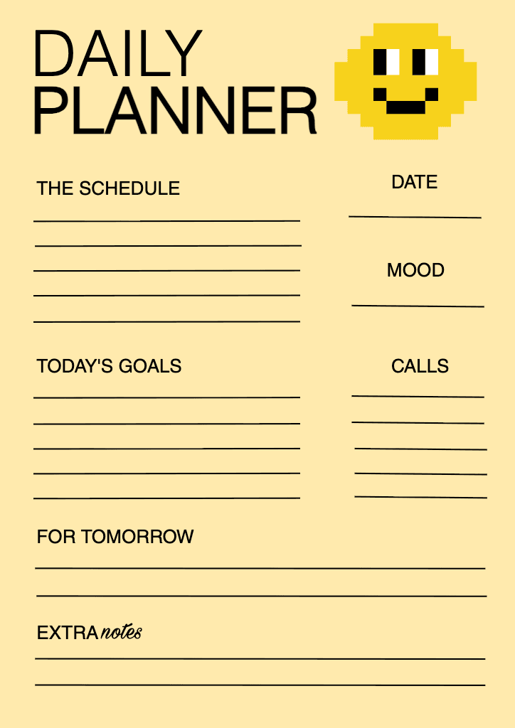 Cheerful Yellow A4 Daily Planner Template
