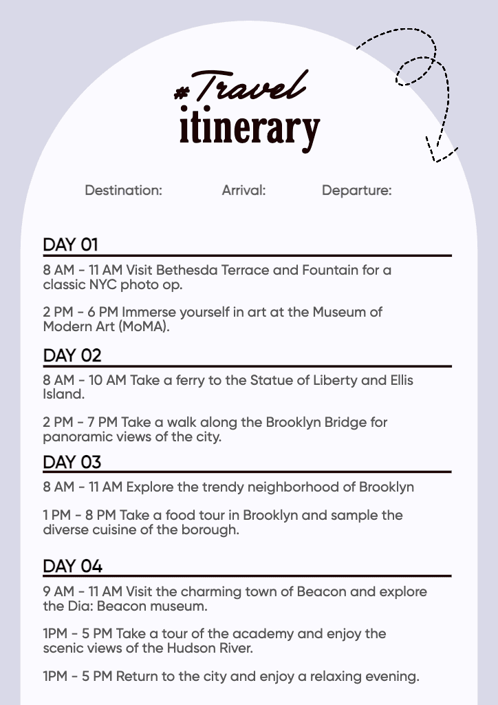 Travel Itinerary A4 Template with Lavender