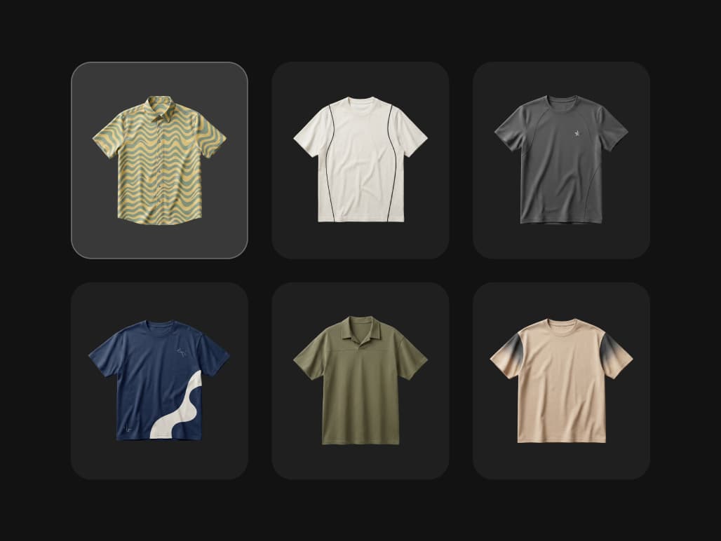 AI-generated product catalog examples reused from Picsart