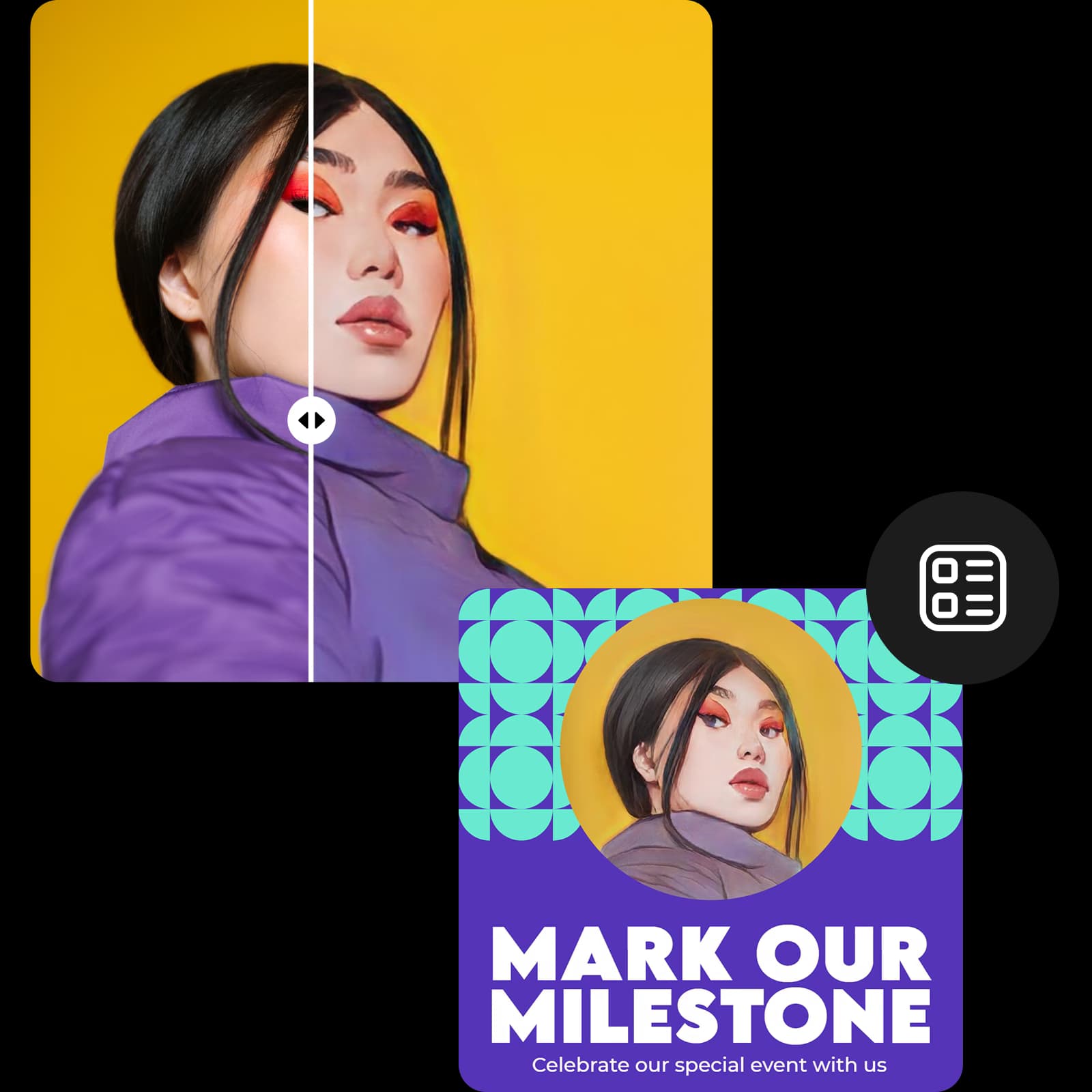 Masukkan foto yang baru diubah menjadi kartun ke dalam template
