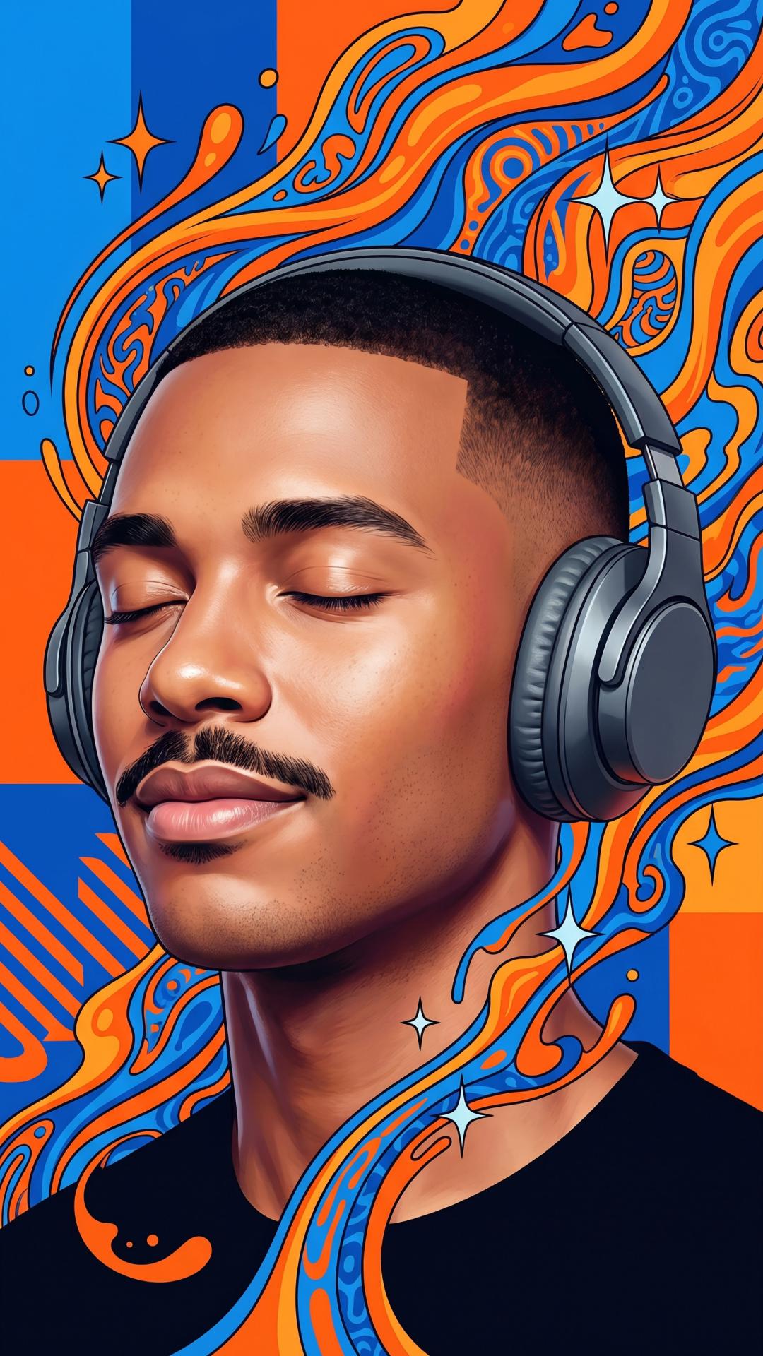 AI-generated portrait of man wearing headphones