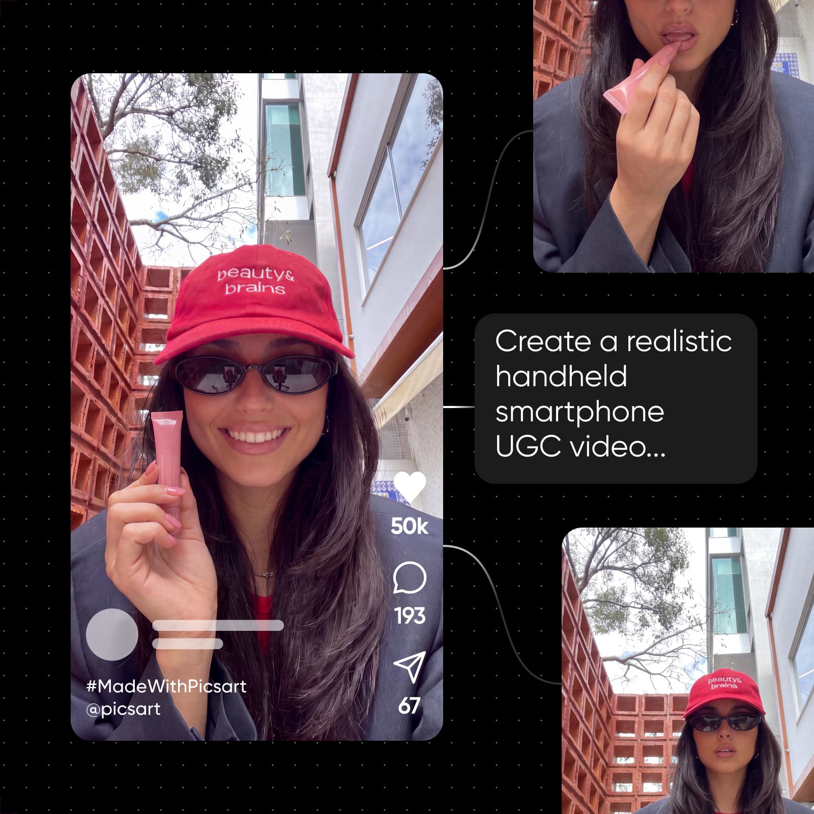 Prompt for a handheld smartphone UGC video next to the generated vertical clips
