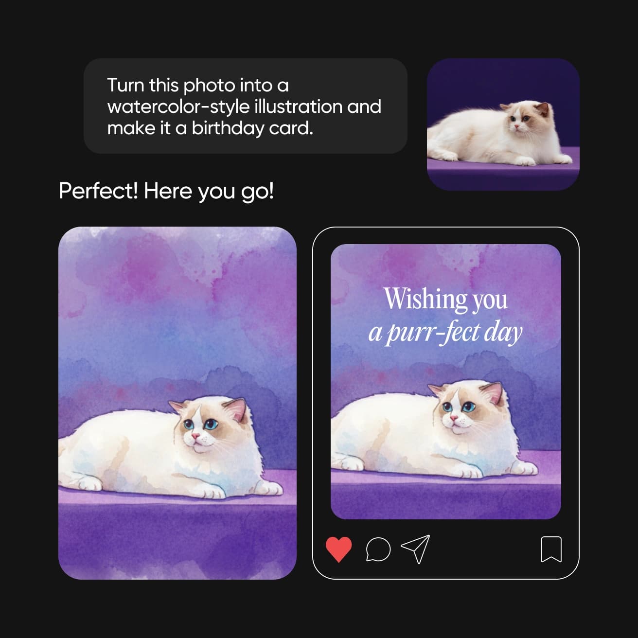AI Assistant interface showing design generation capabilities