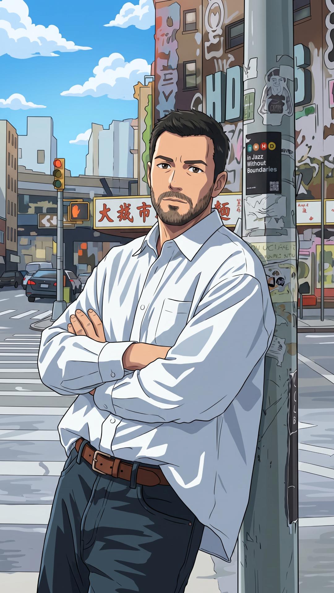 Anime-inspired AI art generator transforming photos into illustrated city scenes